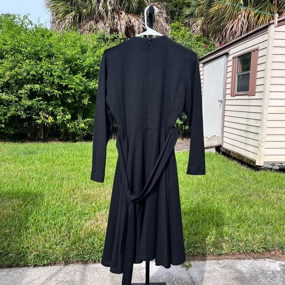 Vintage 90s Anne Klein 100% Wool Black Midi Dress Size 2 Petite - Picture 2 of 10